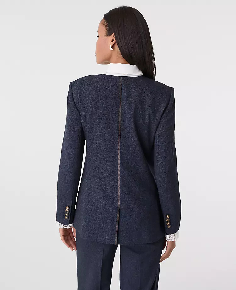 The Long Crew Neck Jacket in Denim | Ann Taylor