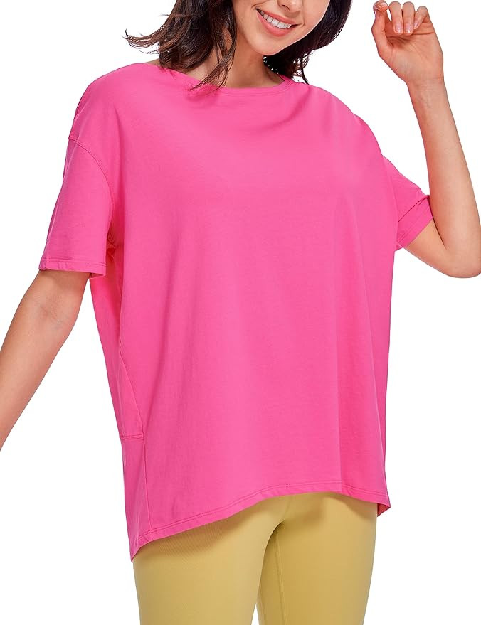 CRZ YOGA Women's Pima Cotton Short Sleeve Shirts Boat Neck Loose Fit Gym Workout T-Shirt Athletic... | Amazon (US)