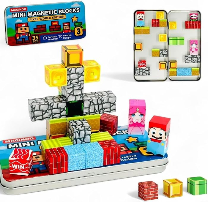 35PCS Pixel World Edition Mini Magnetic Blocks - Creative 3D Building Cubes, STEM Travel Toy in M... | Amazon (US)