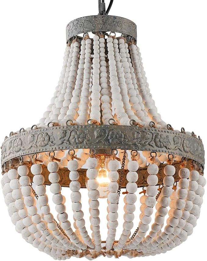 Newrays Wood Bead Chandelier Pendant Gray White Finishing Bohemian Boho Beachy Ceiling Lamp Light... | Amazon (US)