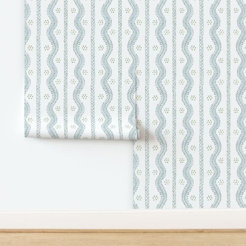 ANDREW STRIPE Soft Blue and Greens on White | Spoonflower
