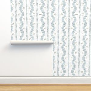 ANDREW STRIPE Soft Blue and Greens on White | Spoonflower