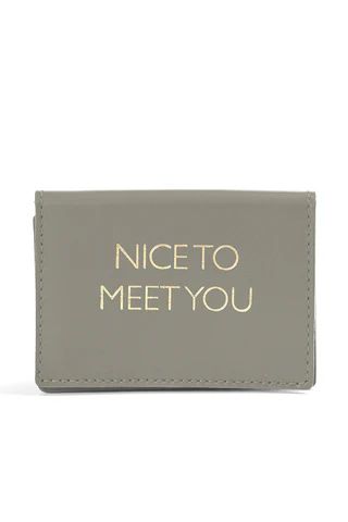 Gray Leather 'NICE TO MEET YOU' Card holder | Mel Boteri