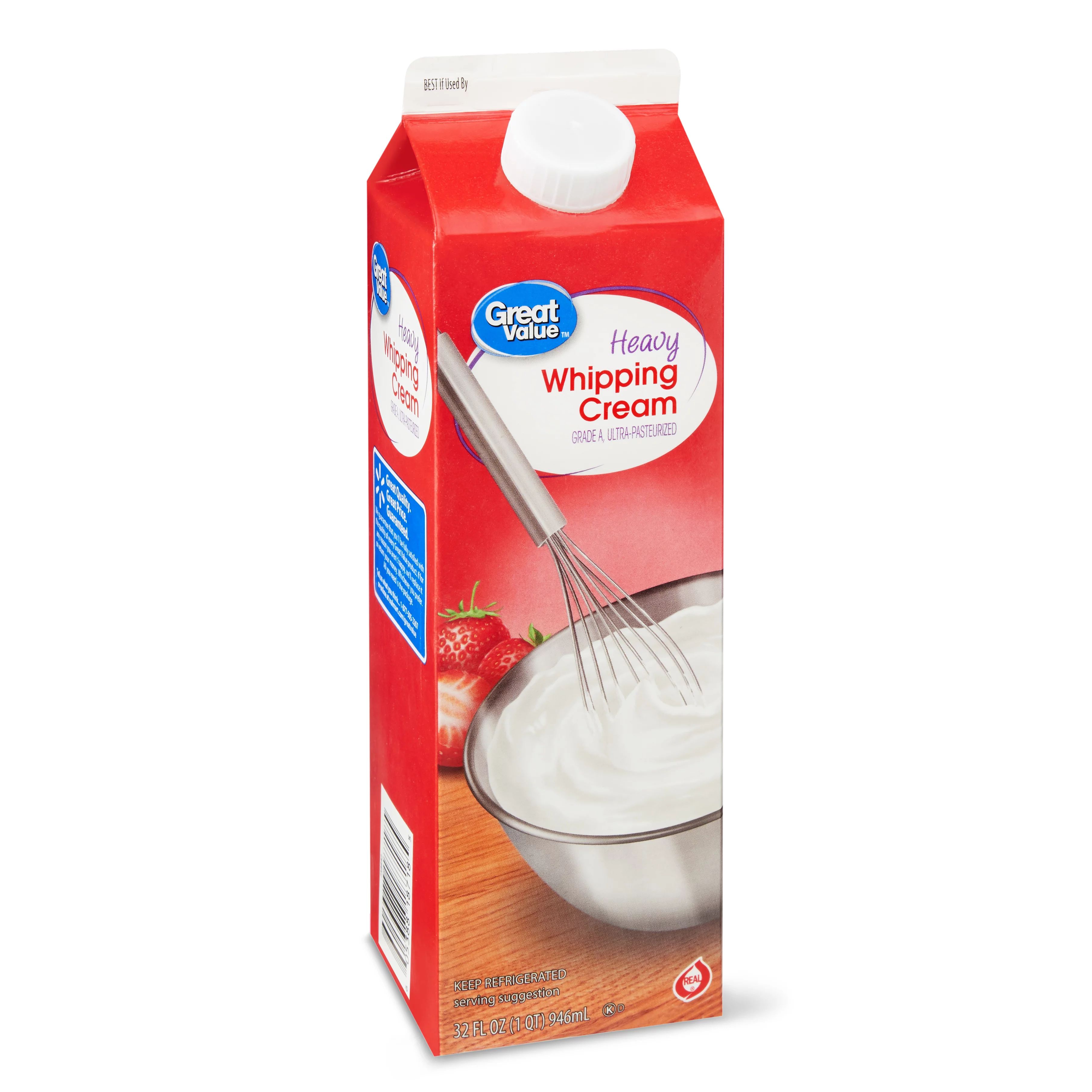 Great Value Ultra-Pasteurized Real Heavy Whipping Cream, 32 Oz | Walmart (US)