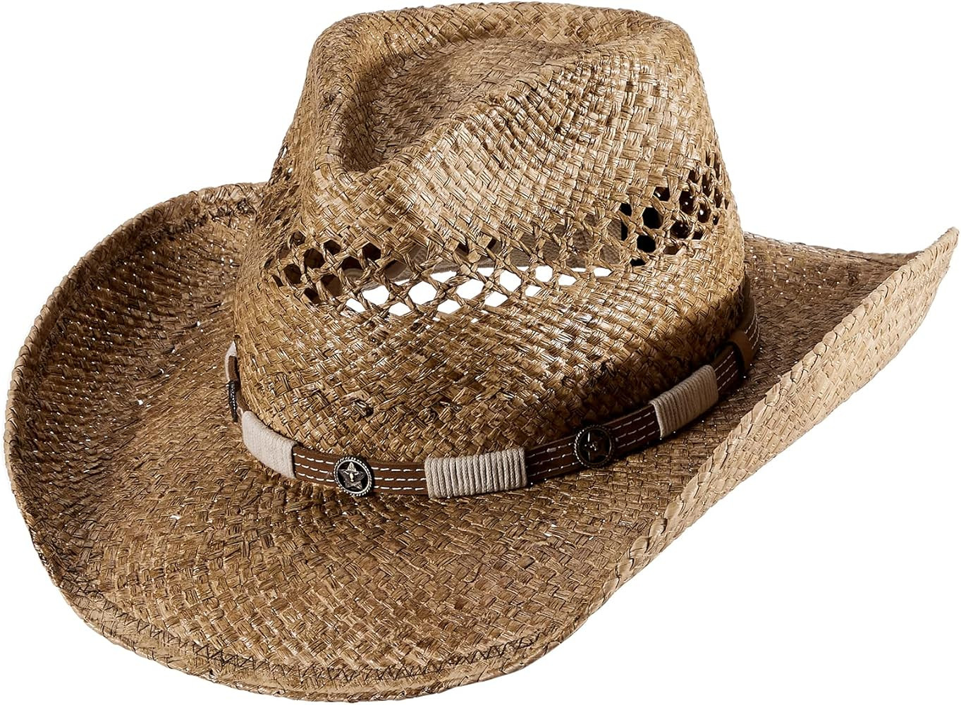 Straw Cowboy Hat Western Hats for Women Cowgirl Sun Beach Hat Summer Outback Shapeable Wide Brim | Amazon (US)