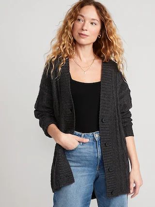 Oversized Chunky Cable-Knit Cardigan Sweater for Women | Old Navy (US)