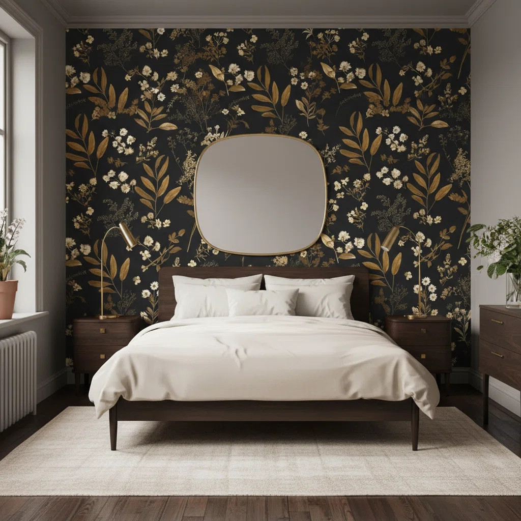 Mercer41 Vintage Black Floral Peel And Stick Wallpaper 17.5''X393'' Gold Leaf Waterproof Self Adh... | Wayfair North America