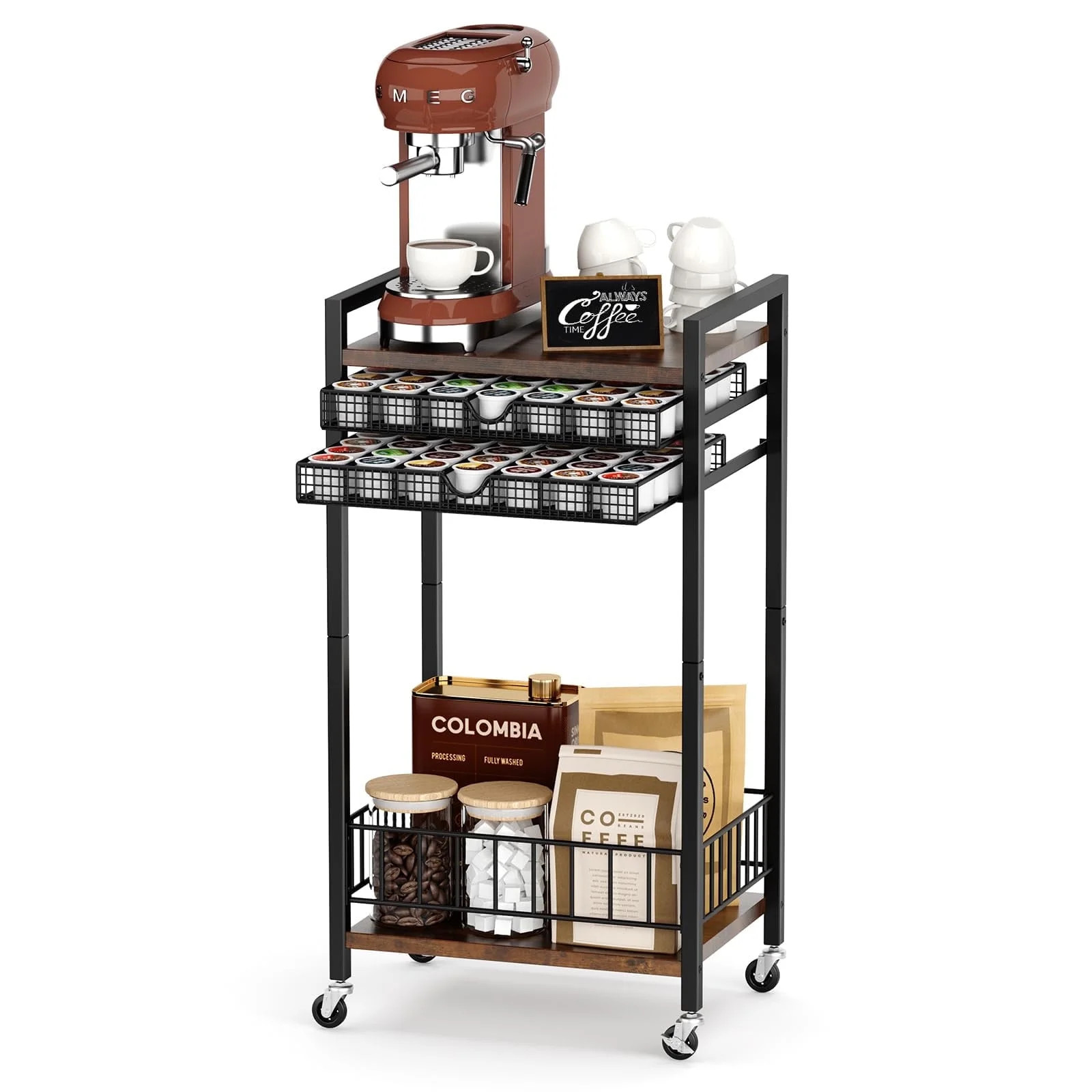 Coffee Bar Stand Station Cart, Coffee Pod Holder Drawer for 84 Coffee Pods Storage, Coffee Cart w... | Walmart (US)