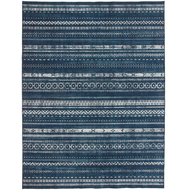 ReaLife Rugs Machine Washable Printed Moroccan Stripe Blue Eco-friendly Recycled Fiber Area Runne... | Walmart (US)