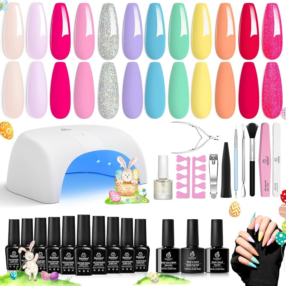 Beetles Gel Nail Polish Kit 36W Led Nail Lamp 12 Colors, Spring Summer Pastel Purple Blue Green R... | Amazon (US)