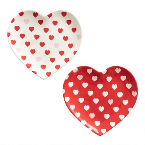 Pier Place Red And White Heart Shaped Salad Plate Set Of 2 | World Market