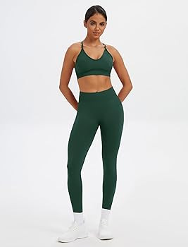 ABOCIW Womens 2 Piece Seamless Workout Sets Strappy Sports Bra High Waist Tummy Control Leggings | Amazon (US)