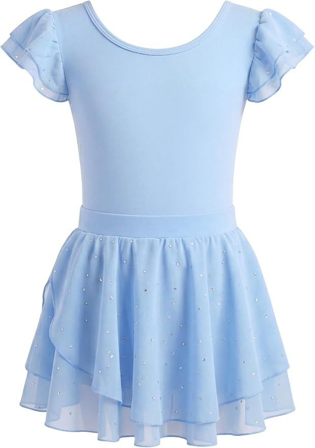 Mecceos Toddler Girls Ballet Leotard with Skirt Ruffle Sleeve Dance Dress | Amazon (US)