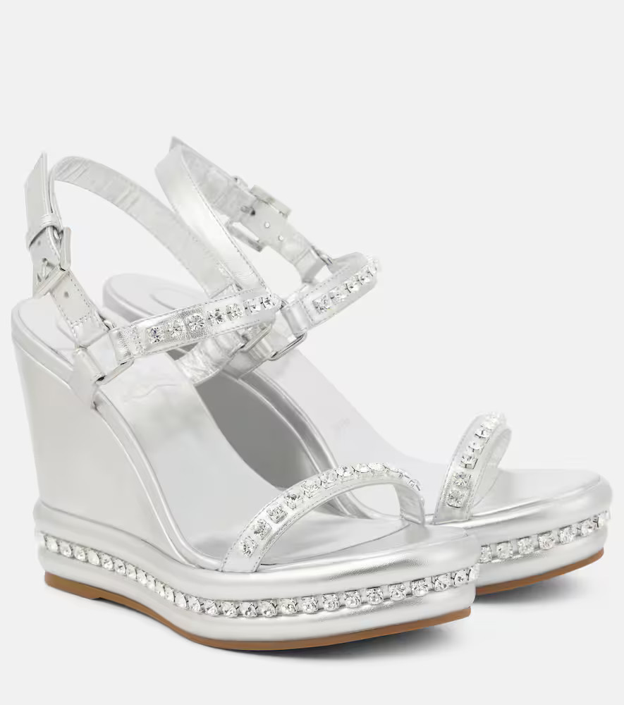 Christian Louboutin Pyrastrass metallic leather wedge sandals | Mytheresa (US/CA)