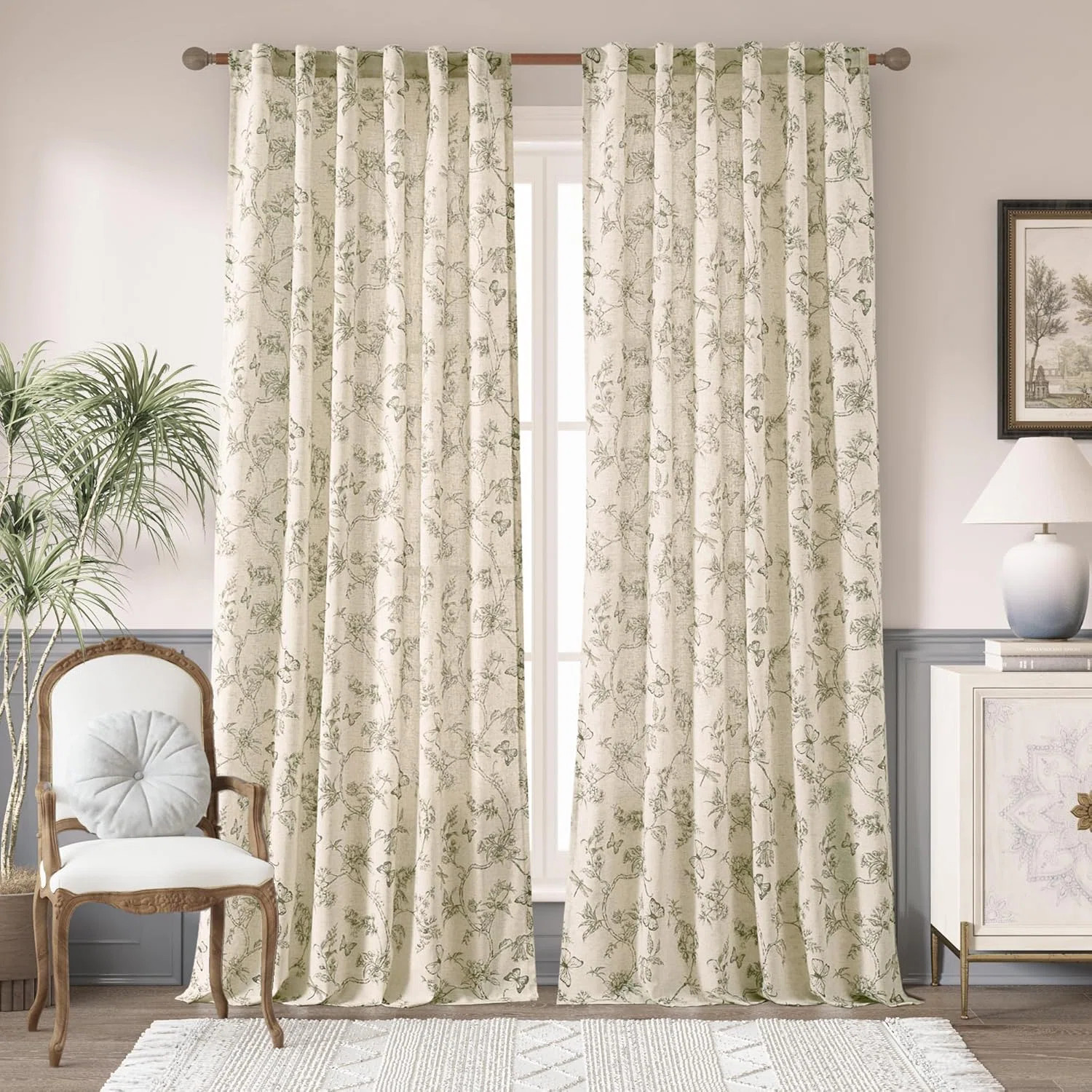 Linen Blend Semi-Sheer Rod Pocket French Country Floral  Curtains (Set of 2) | Wayfair North America