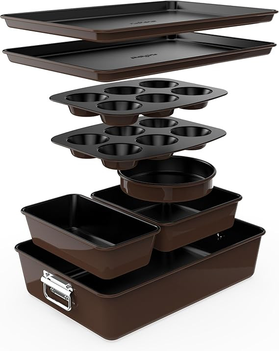 NutriChef 8-Piece Nonstick Stackable Bakeware Set - PFOA, PFOS, PTFE Free Baking Tray Set w/Non-S... | Amazon (US)