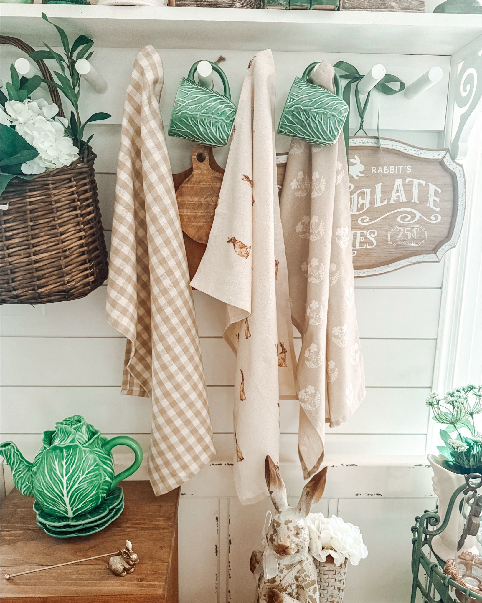 The sweetest little detail for a cozy cottage kitchen 🐇 these bunny tea towels instantly made this space feel like spring. I love mixing soft neutrals with subtle prints like this—it keeps everything feeling warm, collected, and timeless. Paired with my favorite cabbageware + vintage finds for the dreamiest little vignette 🤍
Shop these (and the rest of this look) in my storefront!

#ltkhome #ltkseasonal #ltkstyle #cottagecoredecor #springdecor #vintageinspired #cozykitchen #neutraldecor #ltkfinds #homedecorfinds
