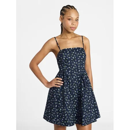No Boundaries Cotton Side Shirred Floral Print Corset Dress, Women's XXS-XXL | Walmart (US)