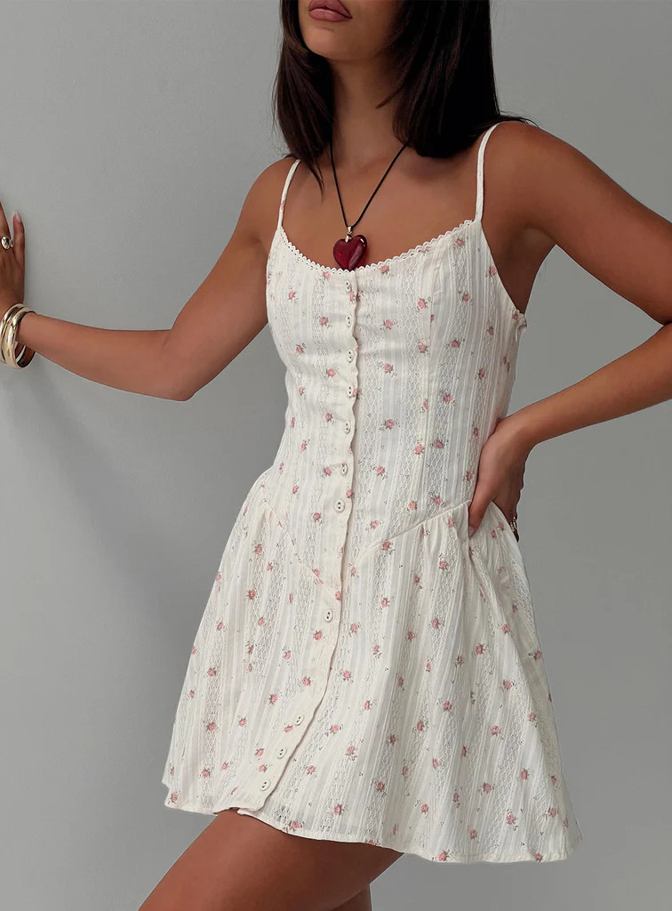 Toulouse Mini Dress Cream / Floral | Princess Polly US