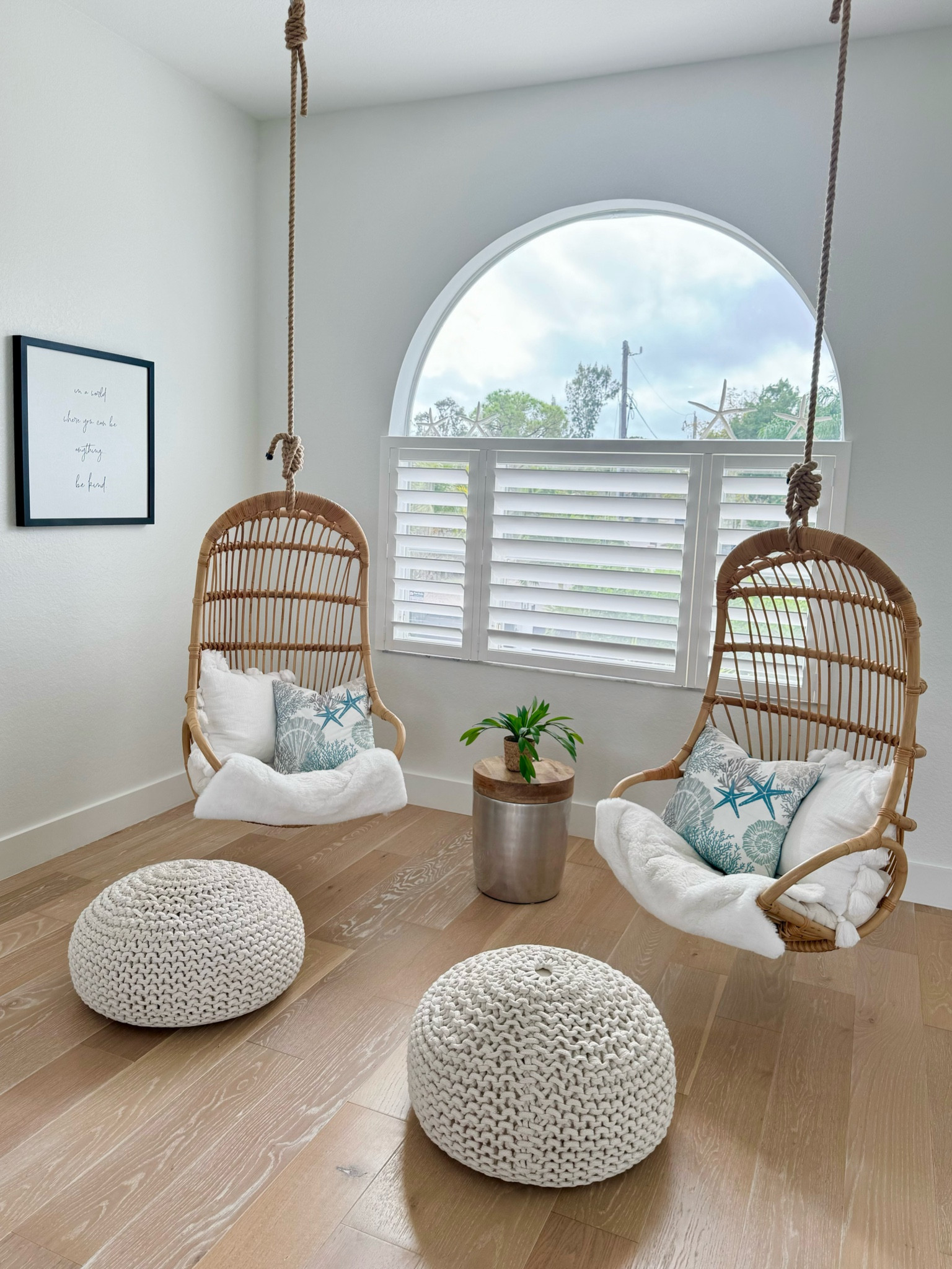 Rattan hanging chairs with coastal pillows. Light and chic.

#LTKstyletip #LTKsalealert #LTKhome