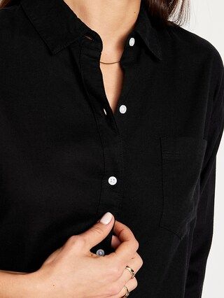Linen-Blend Button-Down Boyfriend Shirt | Old Navy (US)