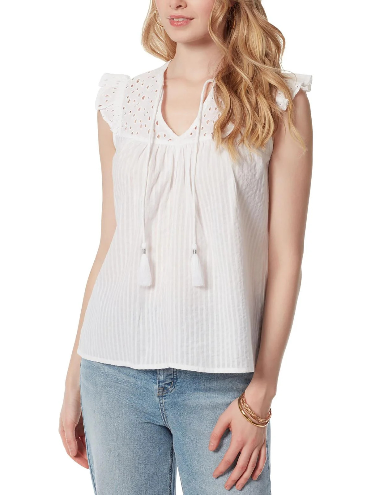Jessica Simpson Womens Alisha Cotton Eyelet Blouse | Walmart (US)