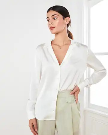 Washable Stretch Silk Notch Collar Blouse | Quince | Quince