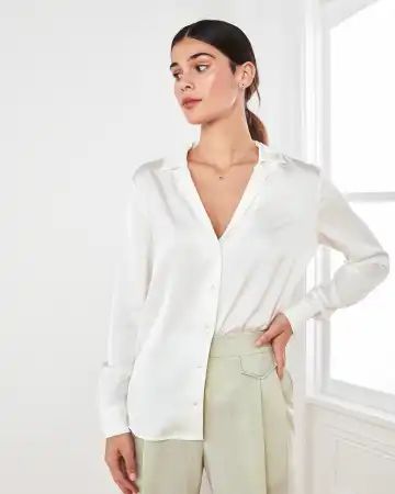 Washable Stretch Silk Notch Collar Blouse | Quince | Quince