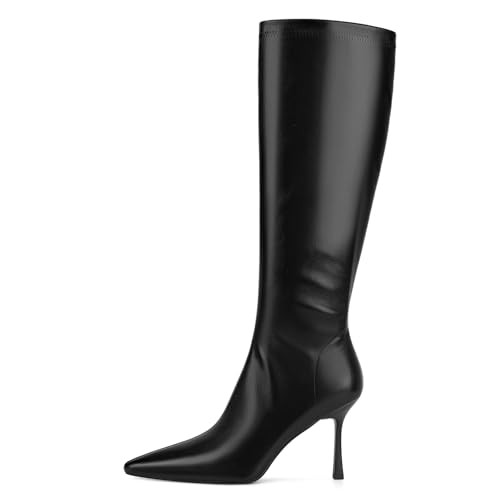SOVANYOU Stiletto Boots for Women Black Knee High Boots Leather Tall Boots Sexy Pointed Toe High Heel Long Boot Zipper | Amazon (US)