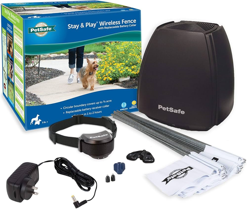 PetSafe Stay & Play Wireless Pet Fence & Replaceable Battery Collar - Circular Boundary Secures u... | Amazon (US)