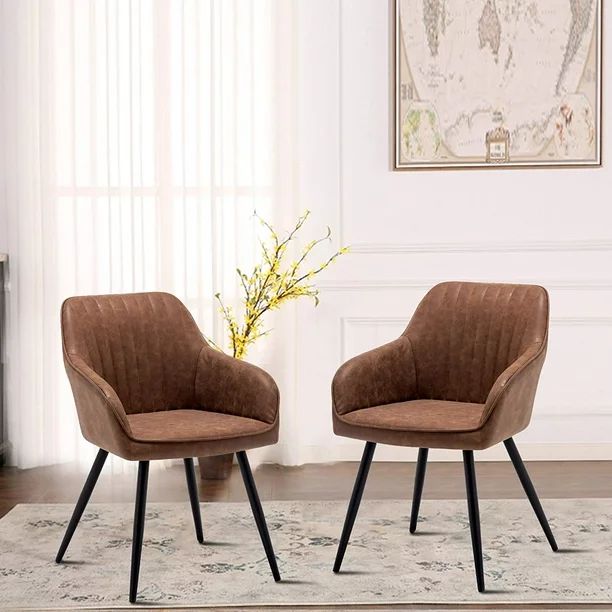 Andeworld Faux Leather Accent Chairs Set of 2, Living Dining Room Arm Chairs with Metal Legs for ... | Walmart (US)