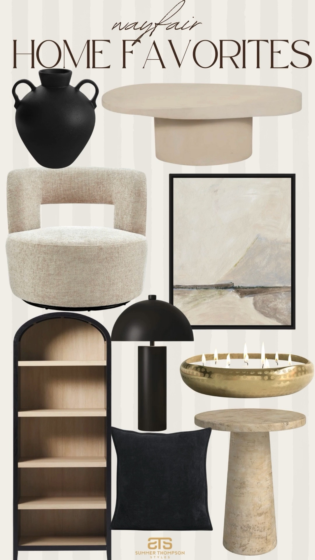 Wayfair home favorites I’m loving! 

Wayfair. Modern home. Arched shelf. Candle. Accent table. Accent chair. Vase. Trending. Best sellers  
