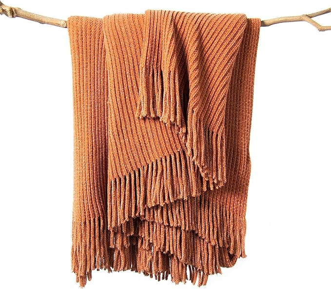lifein Fall Throw Blanket for Couch-Soft Boho Bed Throw Blankets,Cozy Burnt Orange Chenille Knitt... | Amazon (US)