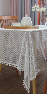 Yovmefna White Lace Small Square Tablecloth with Tassel for Round Tables Coffee Table Dinner Parties | Amazon (US)