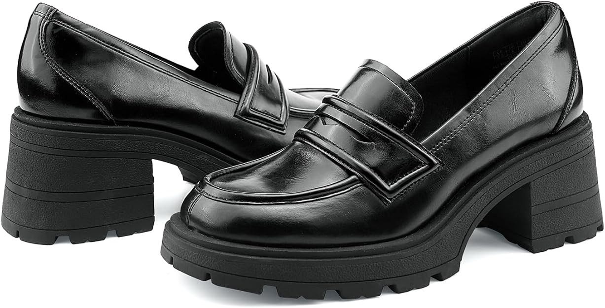 JENN ARDOR Chunky Block Heel Loafers for Women Closed Round Toe Platform Pumps Slip On Dress Shoe... | Amazon (US)