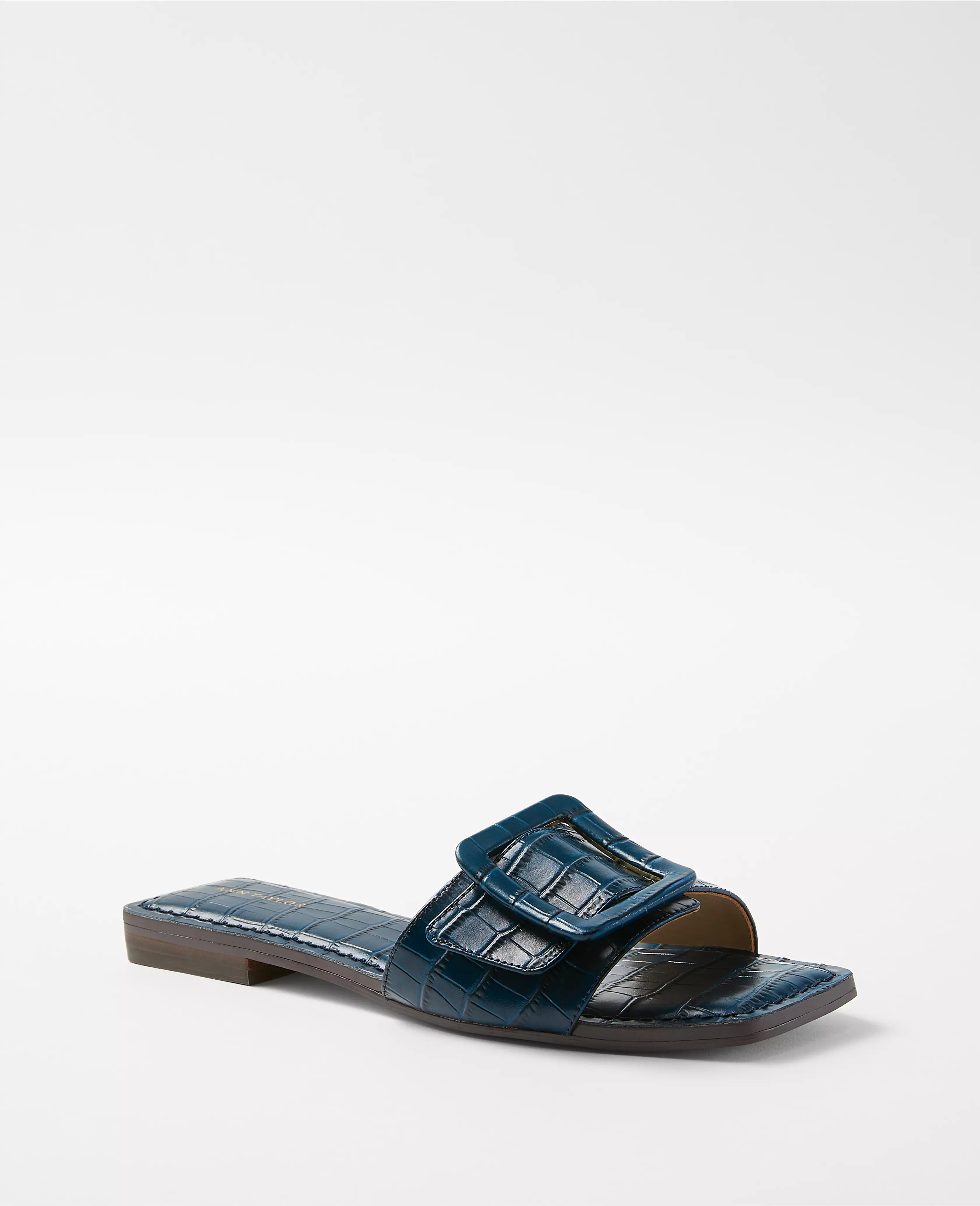 Embossed Leather Buckle Slide Sandals | Ann Taylor (US)