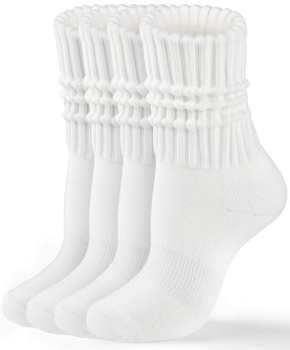 HONGTEYA Crew Socks for Women Cozy Cotton Slouchy Athletic Socks Slouch Boot Calf Workout Socks Size 5-11 (US, Alpha, One Size, Regular, Tall, 2 Pairs White*2) | Amazon (US)