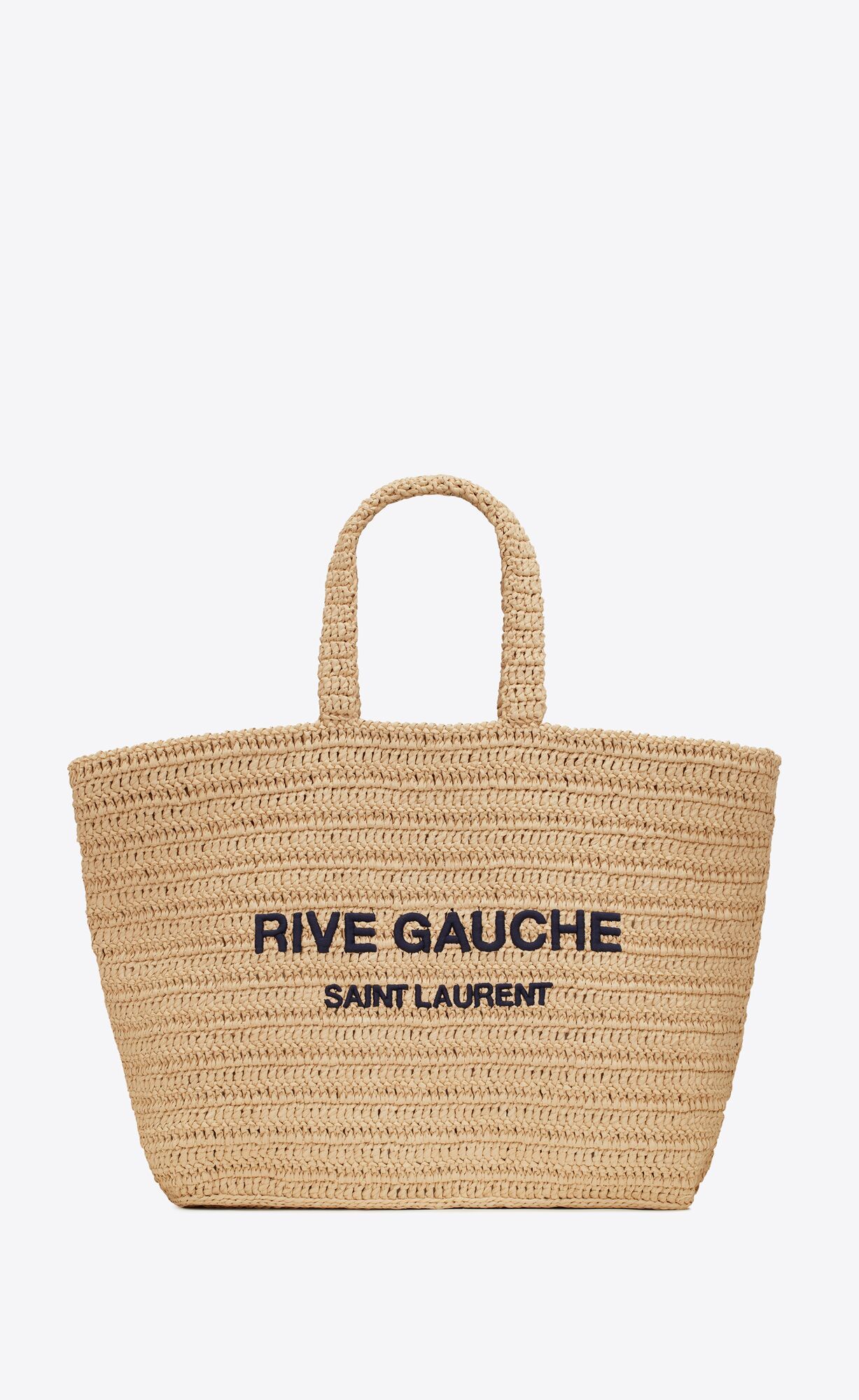 Crocheted RAFFIA TOTE BAG, emblazoned with ‘RIVE GAUCHE’.SOFT AND LIGHT WITH LARGE HANDLES, S... | Saint Laurent Inc. (Global)