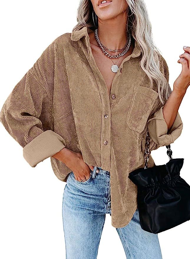 Amazon.com: MIHOLL Women Corduroy Long Sleeve Button Down Collared Shirt Jacket Tops : Clothing, ... | Amazon (US)