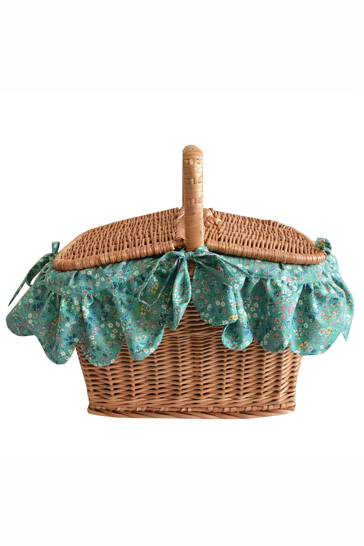 Rectangular Picnic Basket Made With Liberty Fabric in Donna Leigh Green | Over The Moon
