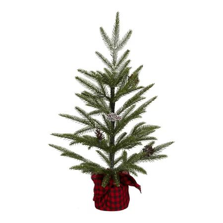 Holiday Time Snow Pine Tree with Red and Black Plaid Base Christmas Decoration, 24" | Walmart (US)