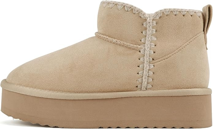 Soda “Groove” ~ Women Round Toe Lug Sole Low Flatform Sherpa-lined Ankle Bootie with Stitch D... | Amazon (US)