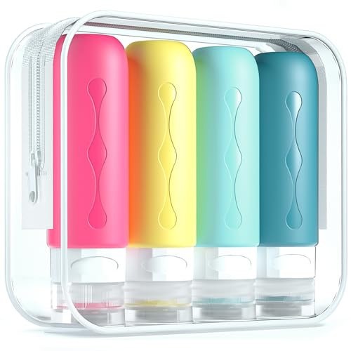 Gemice Travel Bottles for Toiletries, Tsa Approved Travel 3oz Size Containers with Clear Bag, BPA Free Leak Proof Travel Tubs Refillable Liquid Travel Accessories for Cometic Shampoo Lotion (4 Pack) | Amazon (US)