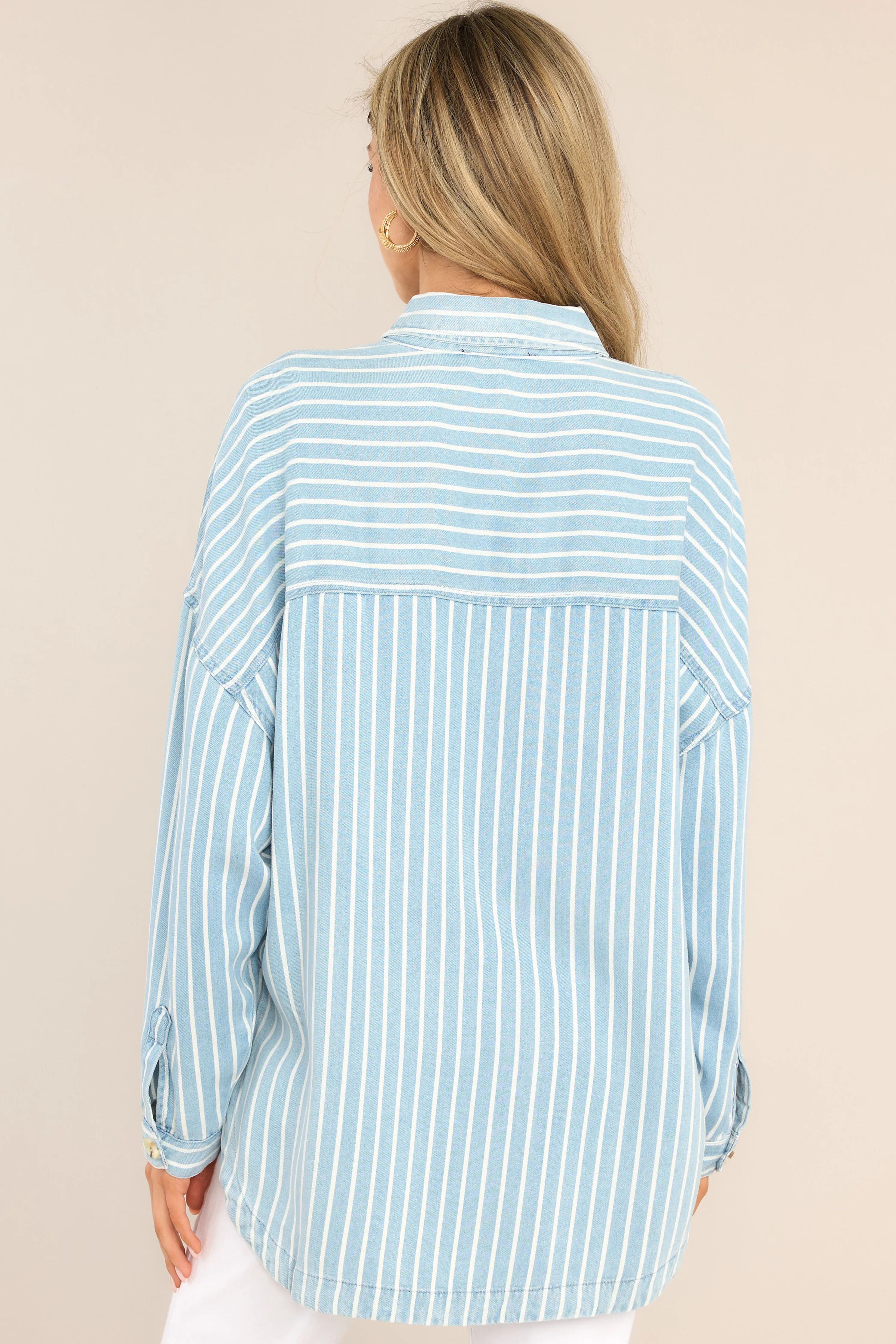 Always Lovely Blue Striped Chambray Top | Red Dress 