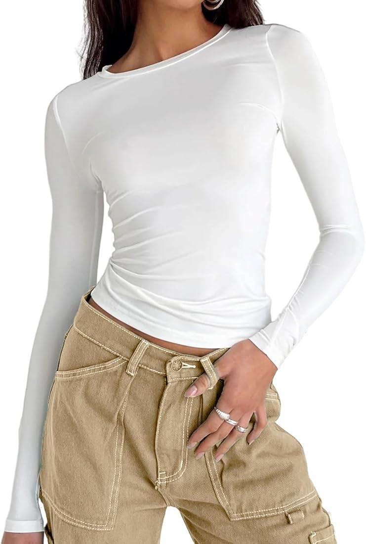 Abardsion Women's Casual Basic Going Out Crop Tops Slim Fit Short Sleeve Crew Neck Tight T Shirts | Amazon (US)