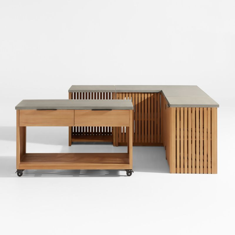 Batten Petite L-Shaped Teak Outdoor Kitchen Set with Island + Reviews | Crate & Barrel | Crate & Barrel