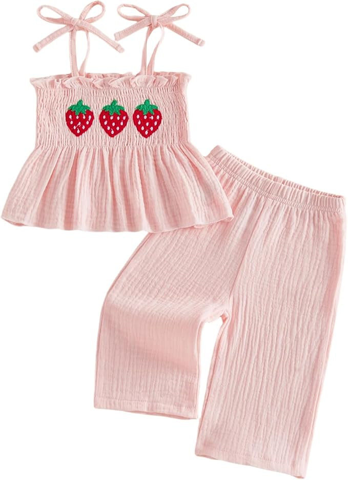 Toddler Baby Girl Summer Clothes Sleeveless Muslin Smocked Top Pants 6 9 12 18 Month 2 3 4 5 Year... | Amazon (US)