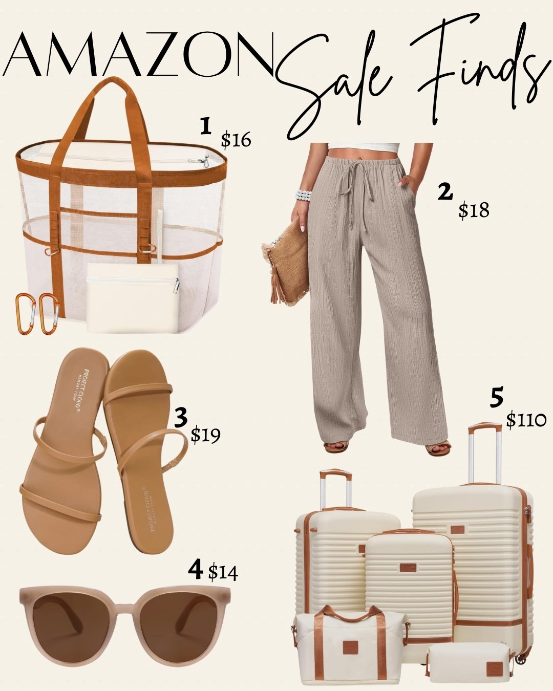 Amazon deals - summer travel finds 





Beach bag
Beach pants 
Linen pants 
Sandals 
Luggage set 
Sunglasses 

#LTKSeasonal #LTKMothersDay #LTKTravel