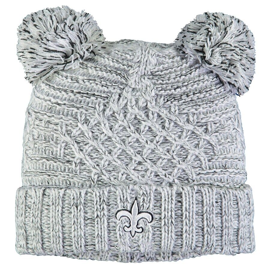 New Orleans Saints New Era Girls Youth Pom Duel Knit Cuffed Hat - Heathered Gray | Fanatics