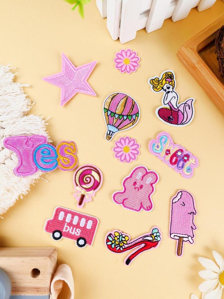 12 stks/set ster & figuur geborduurde opstrijkbare patch, moderne polyester doe-het-zelf kledinga... | SHEIN